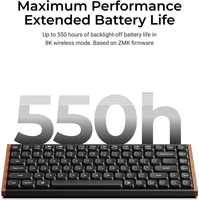 Keychron K3 Ultra (K3U-H1) ZMK 8K Wireless Mechanical Keyboard Red Switch Low Profile Wood Frame 75% — εικόνα 4