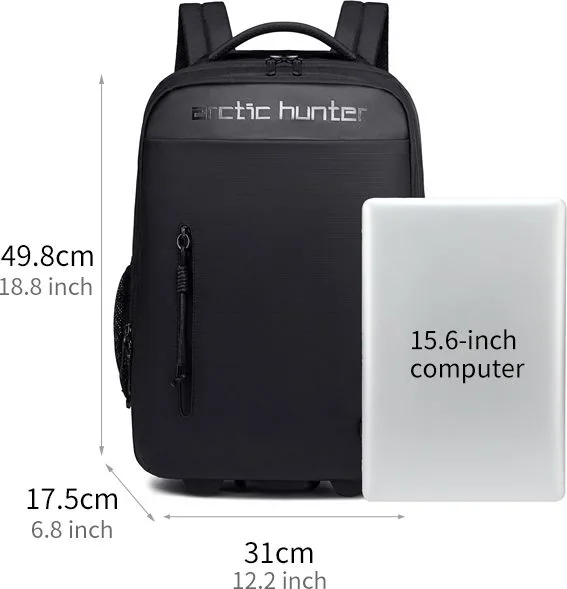 ARCTIC HUNTER τσάντα ταξιδίου LG00657-1 με θήκη laptop 15.6", τροχήλατη, 27L, μαύρη — εικόνα 8