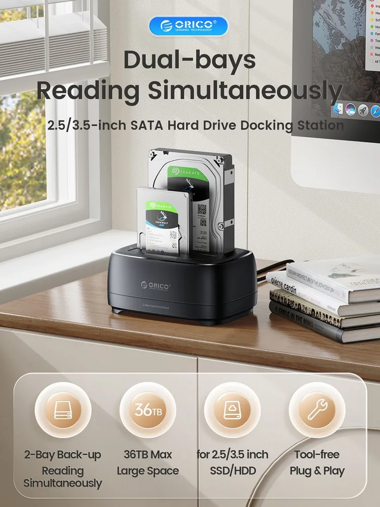 ORICO docking station για 2.5" ή 3.5" SATA HDD/SSD DD28U3-C, 2 θέσεων, 5Gbps, clone function, μαύρο — εικόνα 2