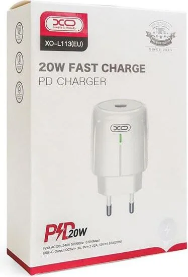 XO L113 φορτιστής PD 20W, 1 θύρα, ΛΕΥΚΟΣ — εικόνα 2