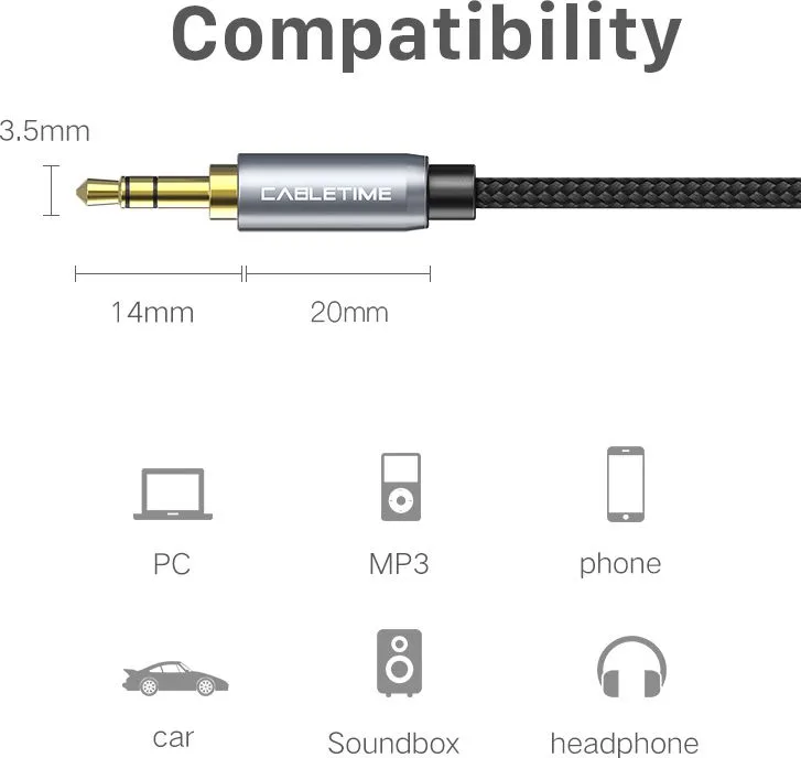CABLETIME προέκταση καλωδίου ήχου 3.5mm CT-P11F, AUX, 1.8m, μαύρο — εικόνα 4