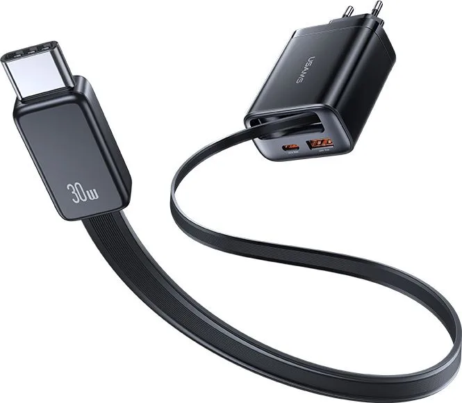 USAMS φορτιστής τοίχου CC296 με καλώδιο, USB & USB-C, 30W, μαύρος — εικόνα 8