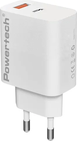 POWERTECH φορτιστής τοίχου PT-1437, USB/USB-C, 20W, GaN, λευκός