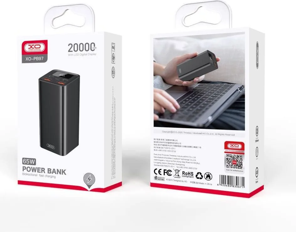 XO PB97 Powerbank 20000MAH 65W, μαύρο — εικόνα 6