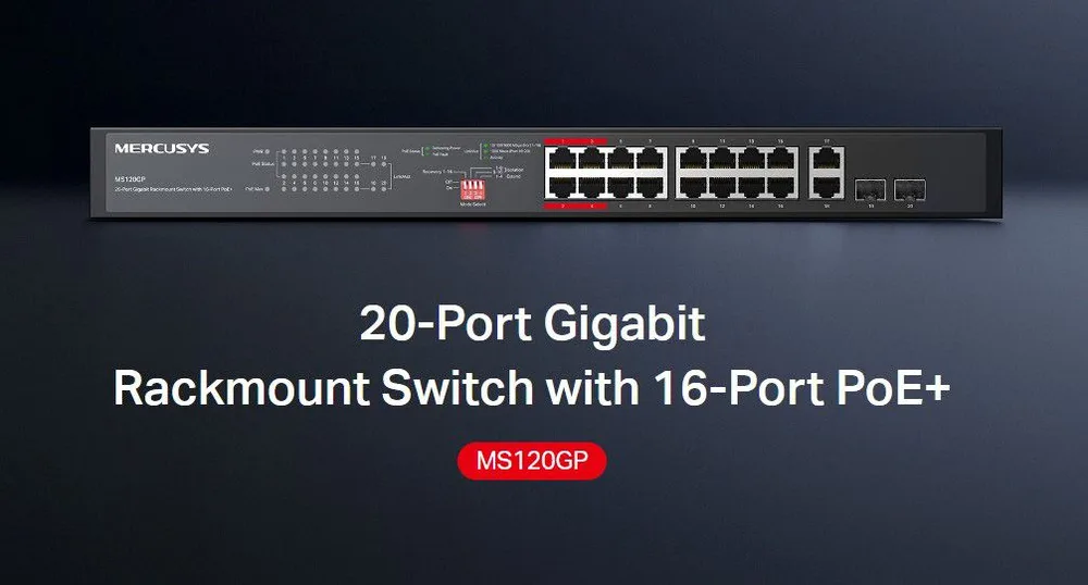 MERCUSYS rackmount switch MS120GP, 20x Gigabit θύρες, PoE+, V1.0 — εικόνα 2