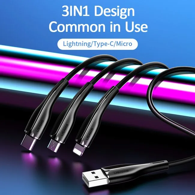 USAMS καλώδιο USB σε USB-C/Lightning/Micro USB US-SJ374, 10W, 1m, μαύρο — εικόνα 3