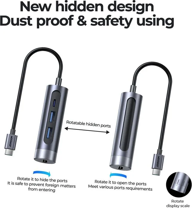 JOYROOM docking station S-H113-DG, 4 θυρών, USB-C, 100W PD, 4K, γκρι — εικόνα 3