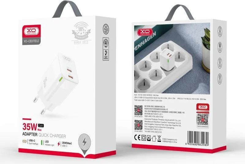 XO CE07 φορτιστής 35W GaN, 2 ΘΥΡΕΣ PD, λευκό — εικόνα 4