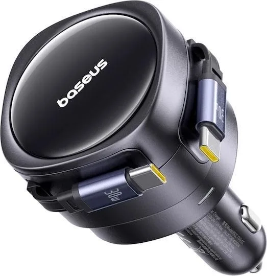 BASEUS Enjoyment MAX, φορτιστής ΑΥΤΟΚΙΝΗΤΟΥ, ΔΥΟ καλώδια Type-C, 60W, μαύρο — εικόνα 2