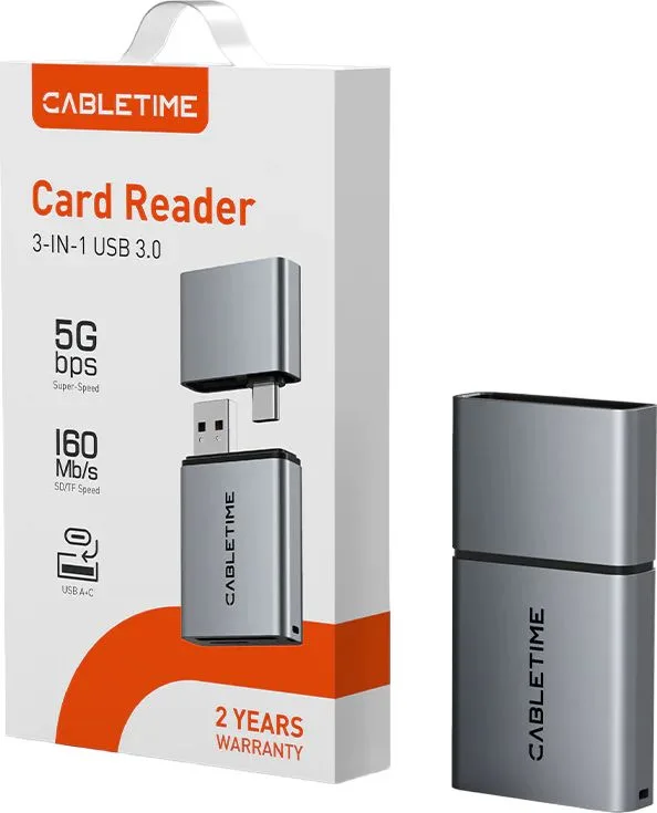 CABLETIME card reader CT-ACCD3-AG για SD & micro SD, USB 3.0, 5Gbps, γκρι — εικόνα 8
