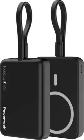 POWERTECH power bank PT-1376 με καλώδιο, 10000mah, magnetic wireless, 20W, μαύρο