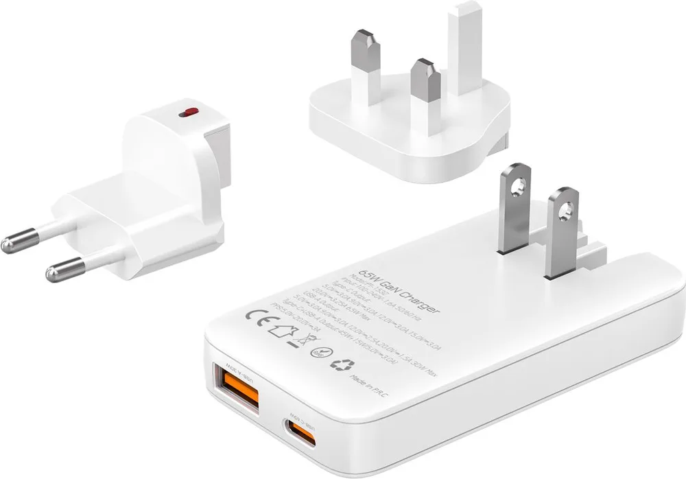 POWERTECH φορτιστής τοίχου PT-1532, EU/UK/CN βύσμα, USB/USB-C, 65W, GaN, λευκός — εικόνα 2