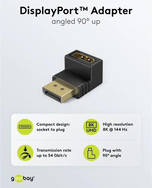GOOBAY αντάπτορας DisplayPort 77129, 8K/144Hz, γωνιακός, μαύρος — εικόνα 3