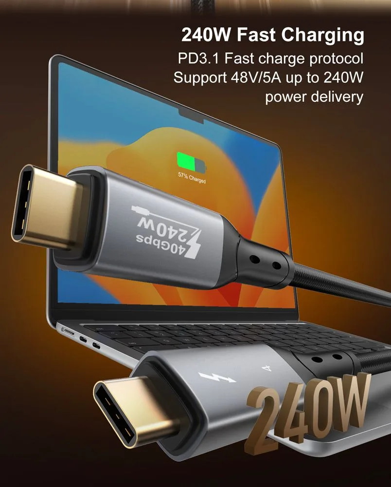 LDNIO καλώδιο USB-C TC-11c, 240W, 40Gbps, 8K/60Hz, 1m, μαύρο — εικόνα 2
