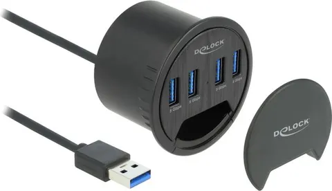 DELOCK USB hub 64153, 4x θυρών, 5Gbps, Φ60mm, USB σύνδεση, μαύρο