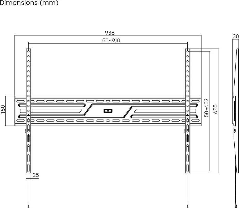 POWERTECH επιτοίχια βάση τηλεόρασης PT-1369, 43-100", έως 75kg, fixed — εικόνα 8
