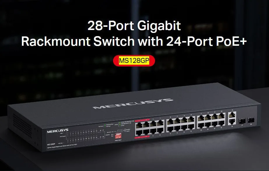 MERCUSYS rackmount switch MS128GP, 28x Gigabit θύρες, PoE+, V1.0 — εικόνα 2