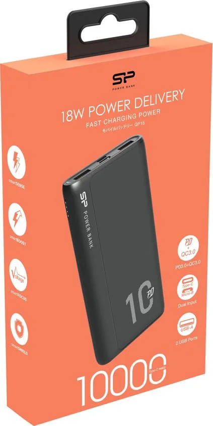 SILICON POWER power bank QP15, 10000mAh, 2x USB & USB Type-C, 3A, μαύρο — εικόνα 4