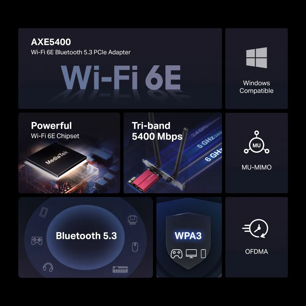 MERCUSYS κάρτα δικτύου MA86XE, AXE5400, Wi-Fi 6E, Bluetooth, PCIe, V.2.0 — εικόνα 3