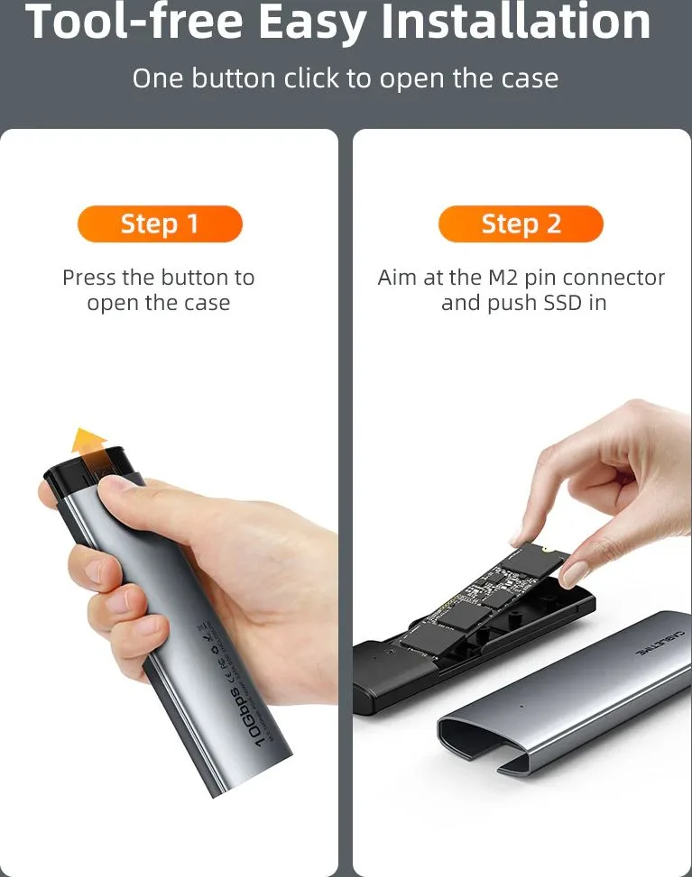CABLETIME θήκη για M.2 NVMe/SATA SSD CT-SSD03-AG tool free, 10Gbps, γκρι — εικόνα 7