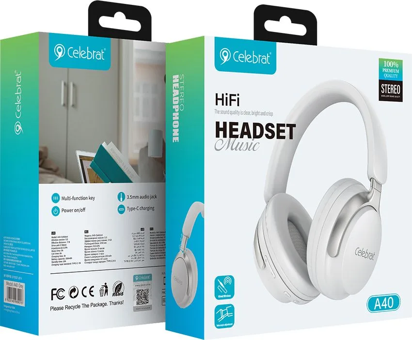 CELEBRAT headphones A40, ασύρματα & ενσύρματα, 40mm, 250mAh, λευκά — εικόνα 4