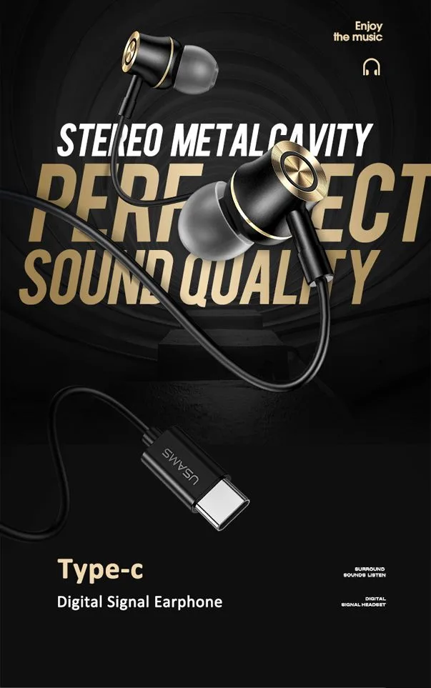 USAMS earphones με μικρόφωνο US-SJ482, USB-C, Φ10mm, 1.2m, πράσινα — εικόνα 2