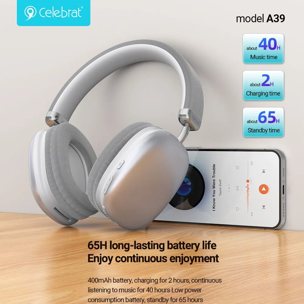 CELEBRAT headphones A39, ασύρματα & ενσύρματα, micro SD, 40mm, 400mAh, μαύρα — εικόνα 3