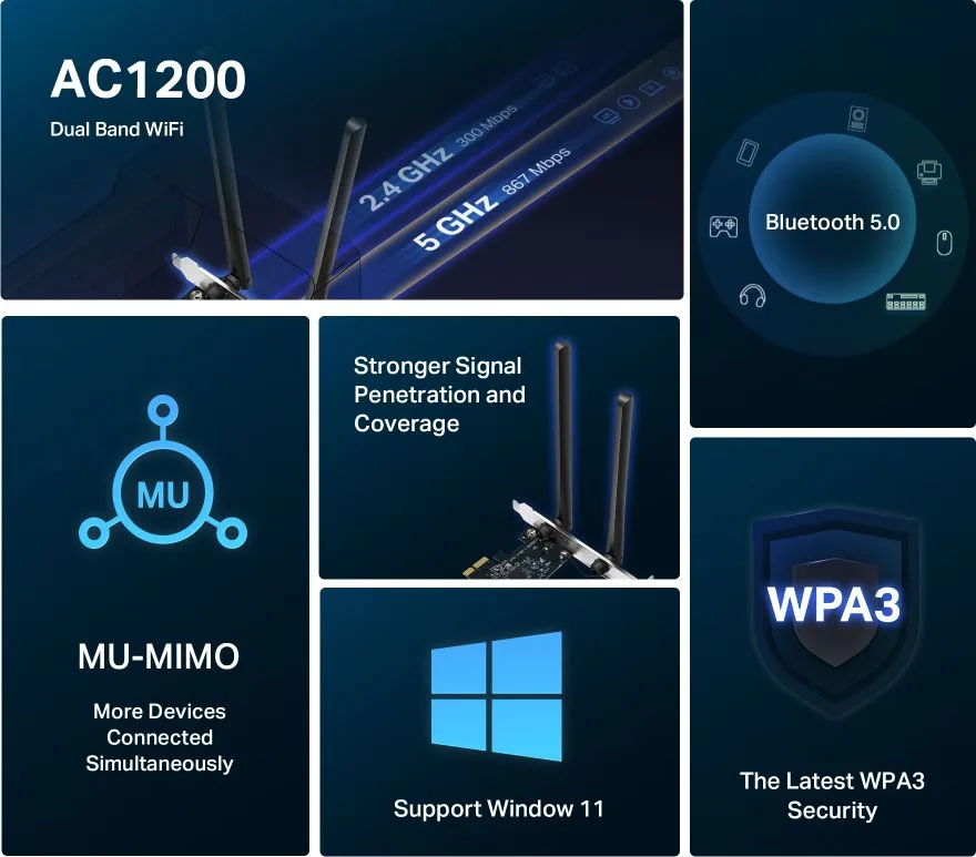 MERCUSYS κάρτα δικτύου WiFi & Bluetooth MA30E, AC1200, PCIe, Ver 1.0 — εικόνα 3