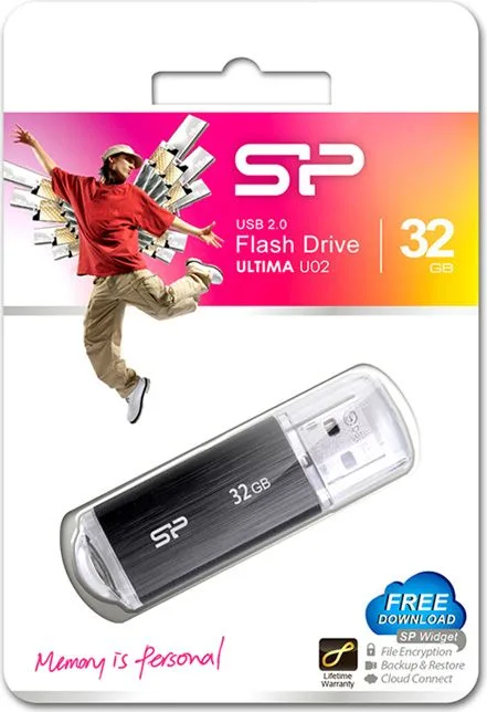 SILICON POWER USB Flash Drive Ultima U02, 32GB, USB 2.0, μαύρο — εικόνα 2
