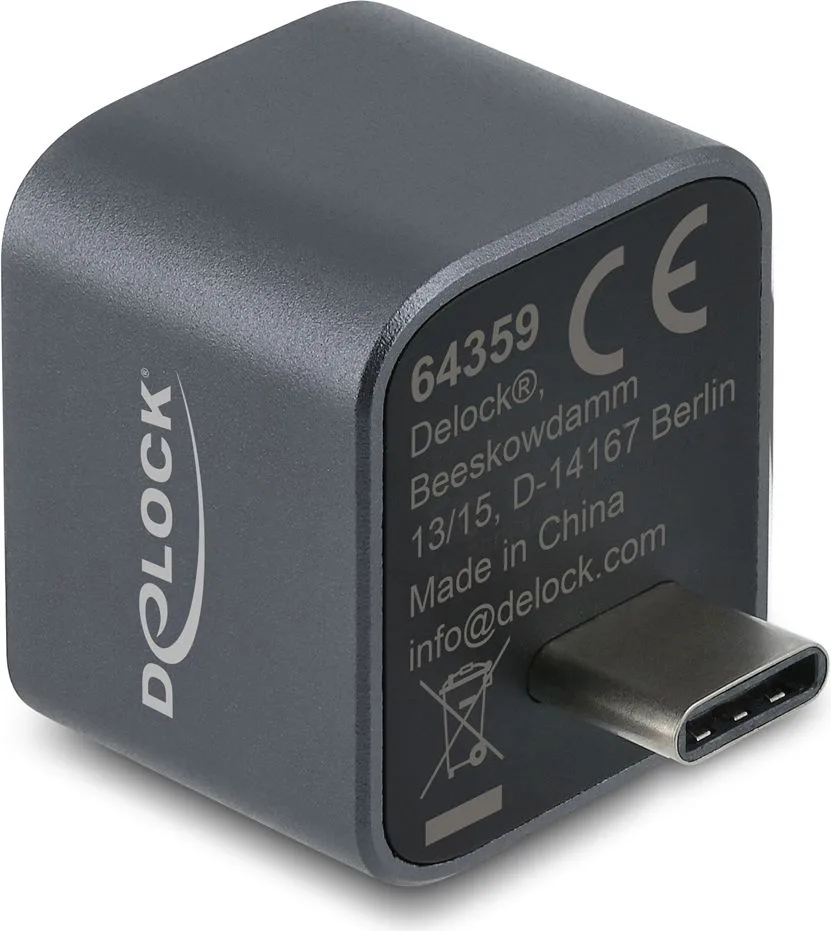 DELOCK mini USB hub 64359, 2x θυρών, USB 3.2, 10Gbps, USB-C σύνδεση, γκρι — εικόνα 3
