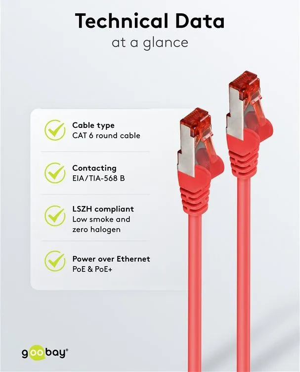 GOOBAY καλώδιο δικτύου 93214, CAT 6 S/FTP, copper, 250MHz, 0.25m, κόκκινο — εικόνα 6