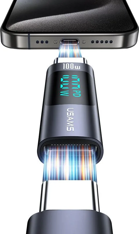 USAMS αντάπτορας USB-C US-SJ682 με οθόνη, 100W, γκρι — εικόνα 3