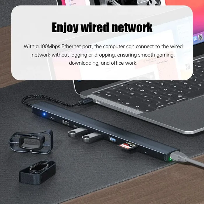 POWERTECH docking station PTR-0152, 10 θυρών, βάση laptop, USB-C, γκρι — εικόνα 5