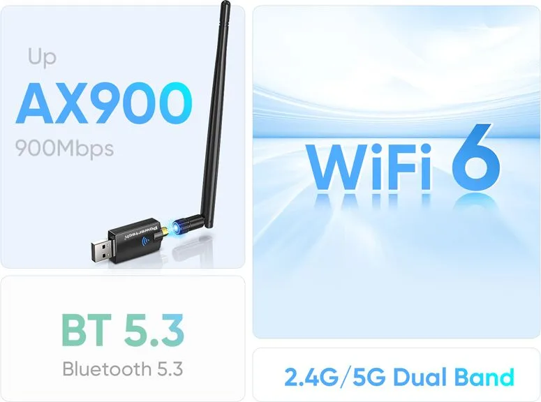 POWERTECH ασύρματος USB αντάπτορας δικτύου & Bluetooth 5.3 PT-1386, 900Mbps WiFi 6 — εικόνα 2