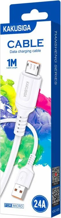 KAKUSIGA καλώδιο micro USB σε USB KSC-805, 2.4A, 480Mbps, 1m, λευκό — εικόνα 4