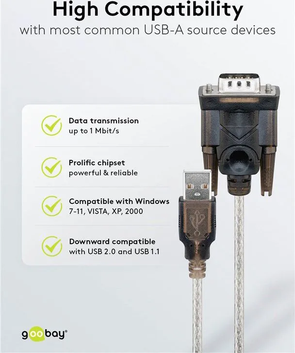 GOOBAY καλώδιο USB σε RS-232 68875, 1 Mbit/s, 1.5m, διάφανο — εικόνα 3