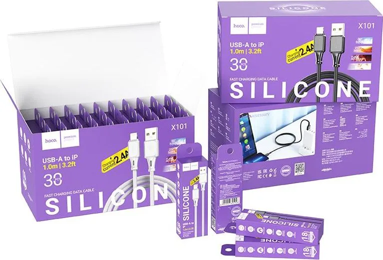 HOCO SET X101 Assistant Silicone καλώδιο φόρτισης Lightning, γκρι, 1τεμ — εικόνα 2