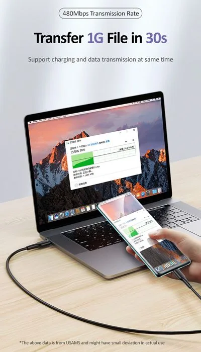 USAMS καλώδιο USB Type-C U43, 5A 100W, PD, 1.2m, μαύρο — εικόνα 4