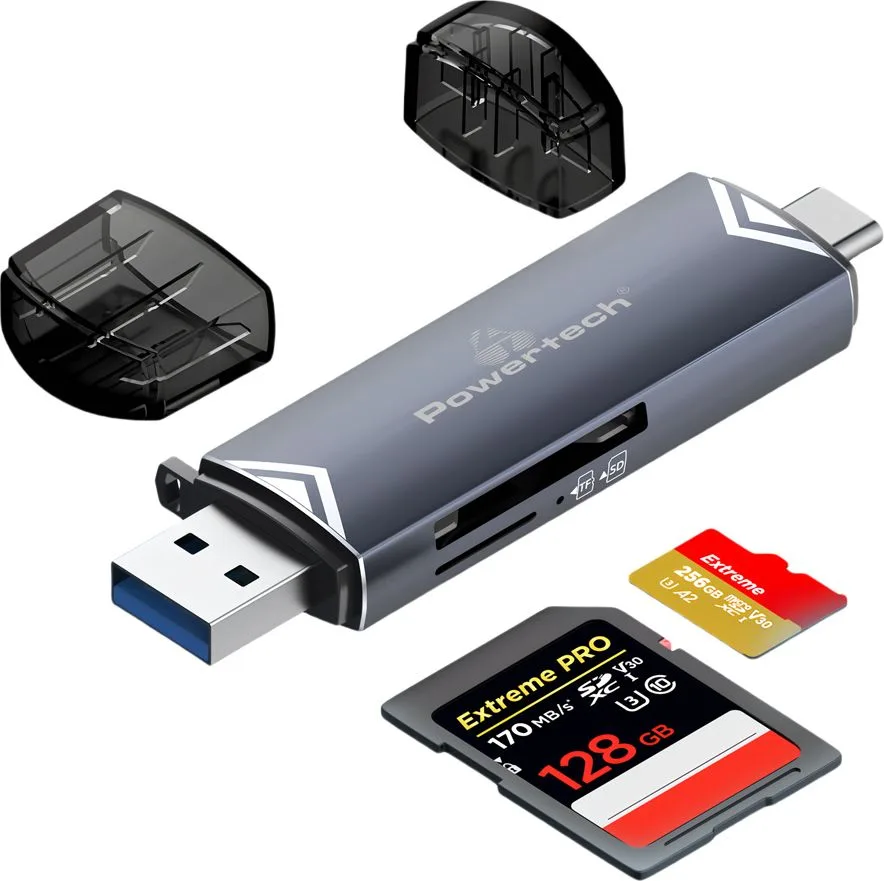 POWERTECH card reader PT-1343 για SD & micro SD, USB 3.2, 5Gbps, γκρι — εικόνα 6