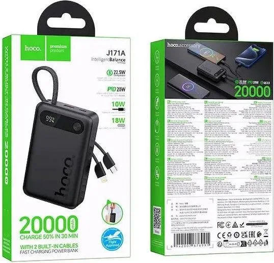 HOCO J171A Edge Powerbank, 20000MAH, PD20W, μαύρο — εικόνα 3