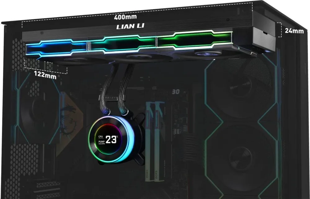 LIAN LI HydroShift II LCD-C 360 RGB TL fan Black - AIO CPU Liquid Cooler with TL RGB Fans — εικόνα 3