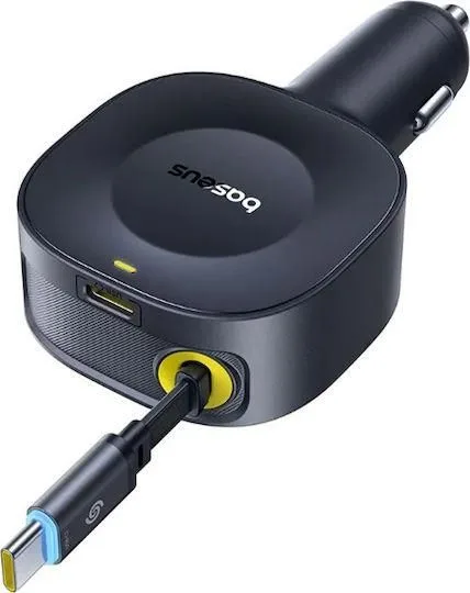 BASEUS Primetrip VR2, φορτιστής ΑΥΤΟΚΙΝΗΤΟΥ, 1 θύρα, με ΑΝΑΔΙΠΛΟΥΜΕΝΟ καλώδιο Type-C, 30W, μαύρο — εικόνα 2