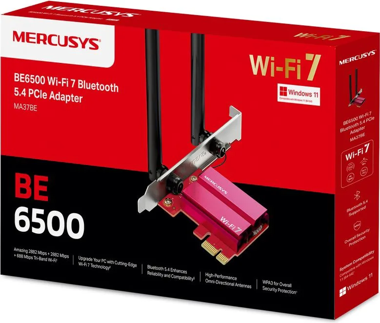 MERCUSYS κάρτα δικτύου WiFi 7 & Bluetooth MA37BE, 6500Mbps BE6500, PCIe, V1.0 — εικόνα 8