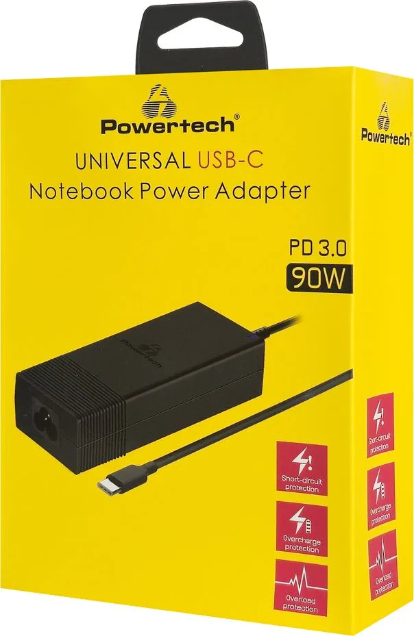 POWERTECH φορτιστής laptop PT-1604, USB-C PD, 90W, μαύρος — εικόνα 3