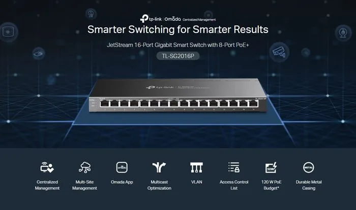 TP-LINK JetStream switch TL-SG2016P, 16-Port Gigabit, 8x PoE+, Ver. 1.0 — εικόνα 2