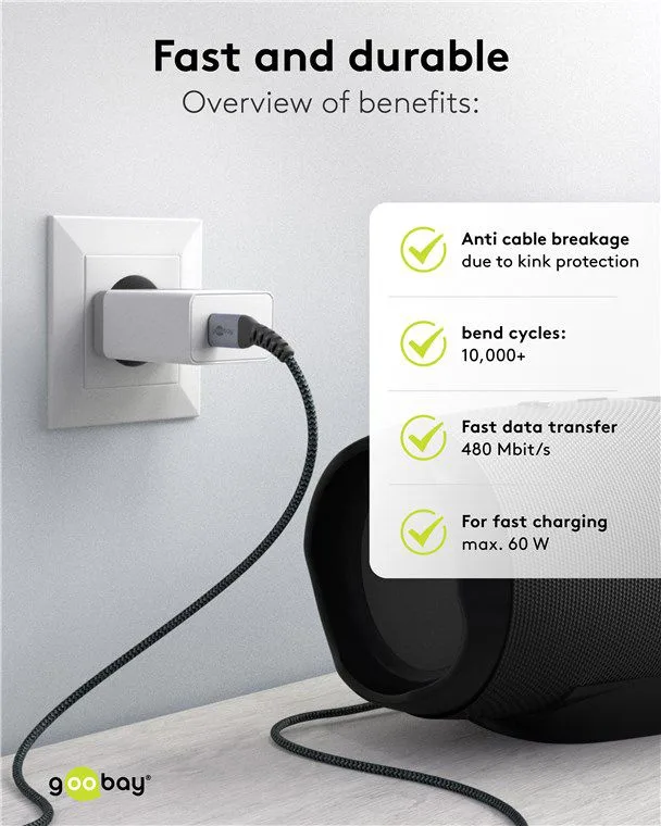 GOOBAY καλώδιο USB-C 49301, 60W, 480Mbps, 0.50m, μαύρο — εικόνα 6