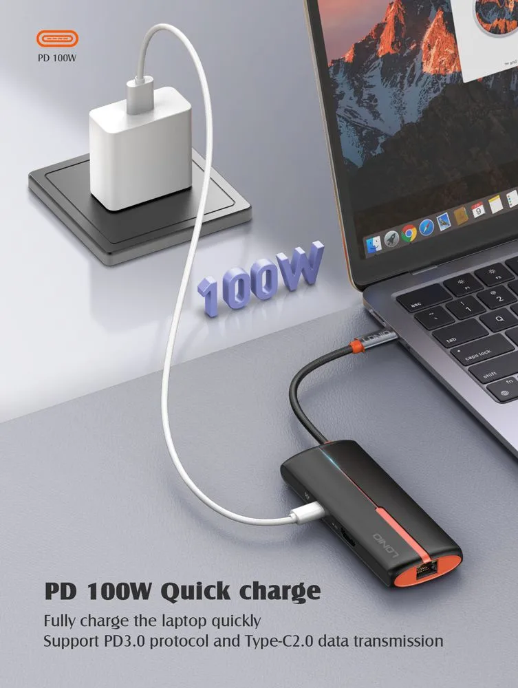 LDNIO docking station DS-26H, 6 θυρών, USB-C σύνδεση, 4K, 100W PD, λευκό — εικόνα 6