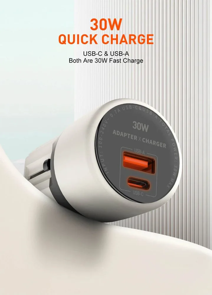 LDNIO φορτιστής τοίχου Q2319 με καλώδιο Lightning, EU/UK/US/AU βύσμα, USB/USB-C, 30W, γκρι — εικόνα 3