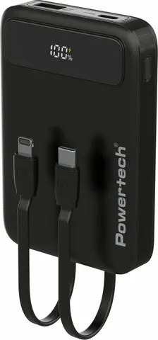 POWERTECH power bank με καλώδια και οθόνη PT-1417 10000mAh, 22.5W, μαύρο