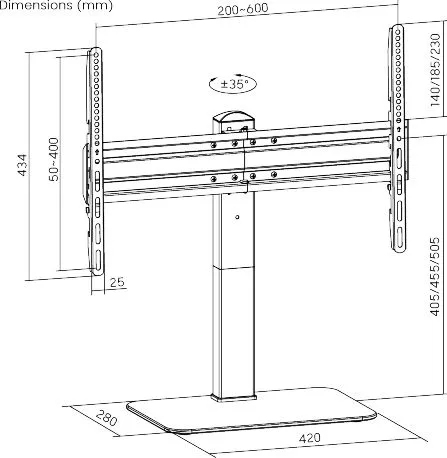 POWERTECH επιτραπέζια βάση τηλεόρασης PT-1328, 37-70", έως 40kg — εικόνα 8